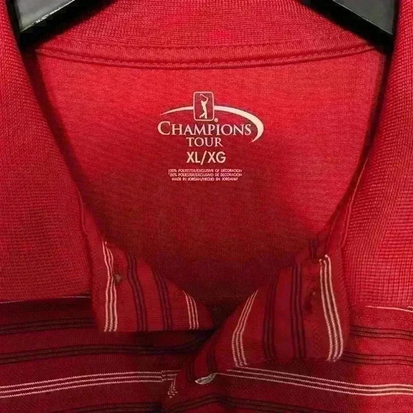 Champions Tour Red Polo Golf Shirt Stripped XL - Picture 2 of 3